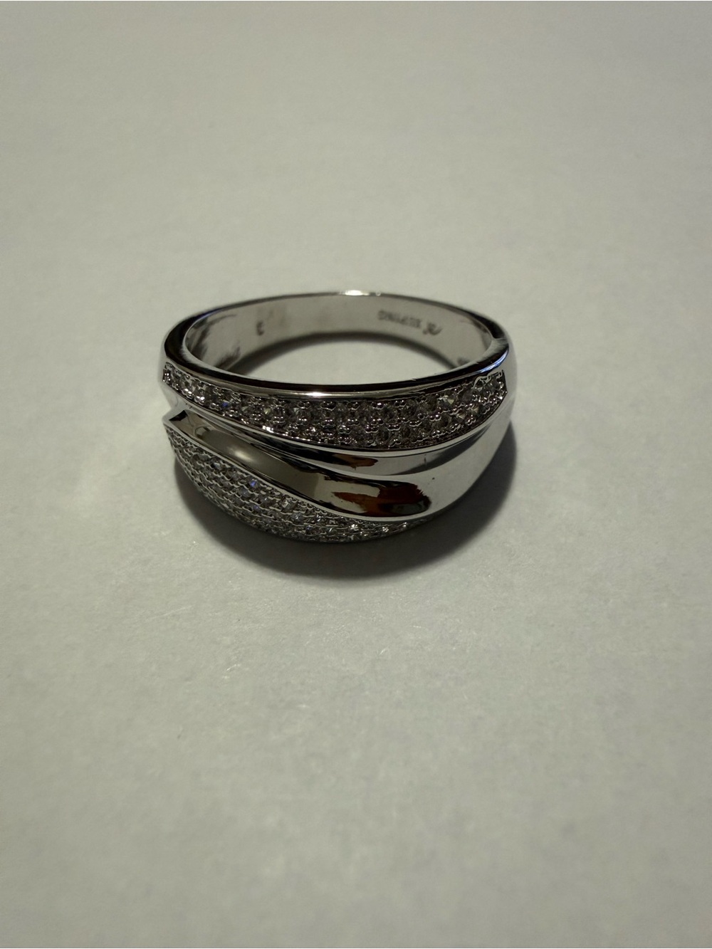 Rhodium Electroplated With Paved Cz Stones Size 9 Band Ring